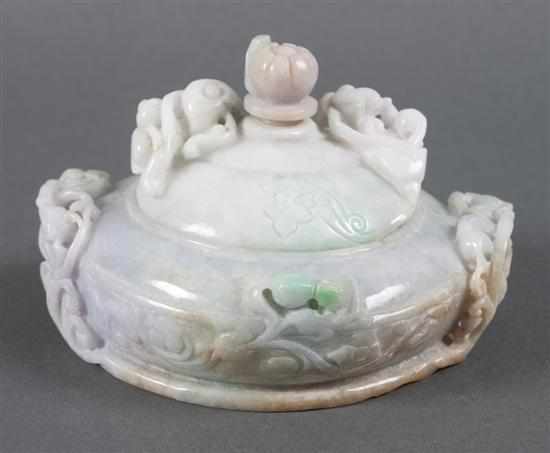 Appraisal: Chinese carved jade covered jar vine-form handles carved lotus decoration