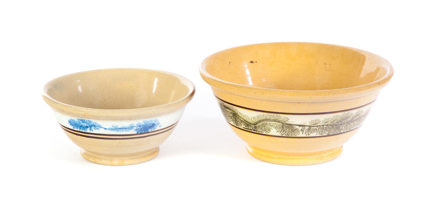 Appraisal: TWO AMERICAN YELLOWWARE BOWLS Late th century Seaweed decoration Blue