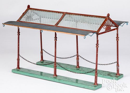 Appraisal: MARKLIN GLASS CANOPY WITH EMBOSSED TIN OVERHANGSMarklin glass canopy with