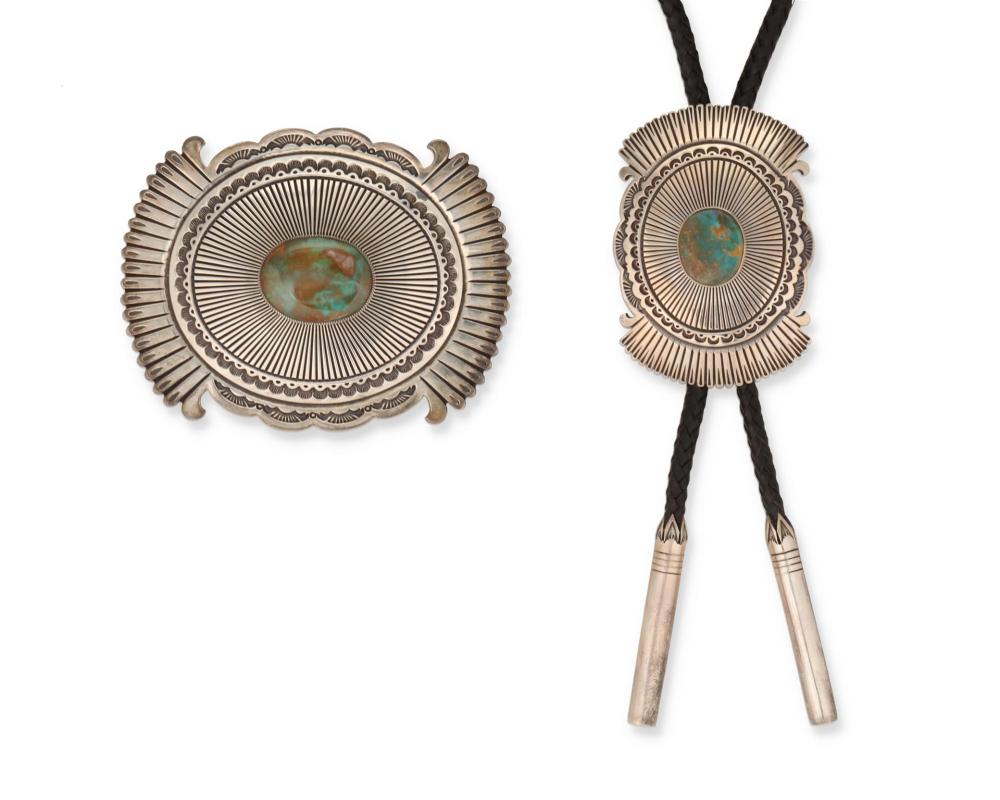 Appraisal: A Sammie Kescoli Begay Navajo silver bolo and buckle set