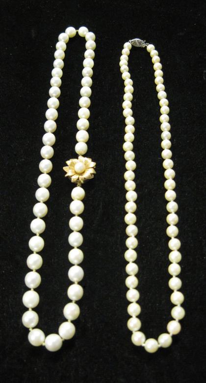 Appraisal: Two cultured pearl necklacesOne necklace composed of approximately mm pearl