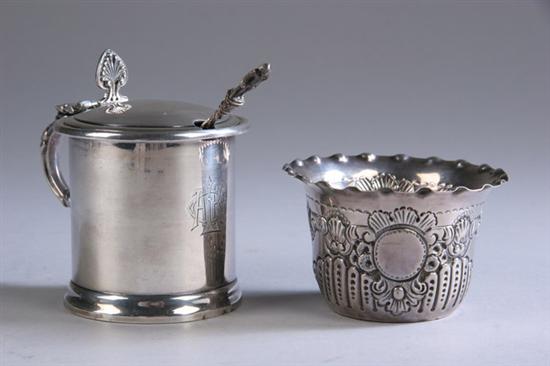 Appraisal: VICTORIAN SILVER MUSTARD POT WITH COBALT GLASS INSERT AND VICTORIAN