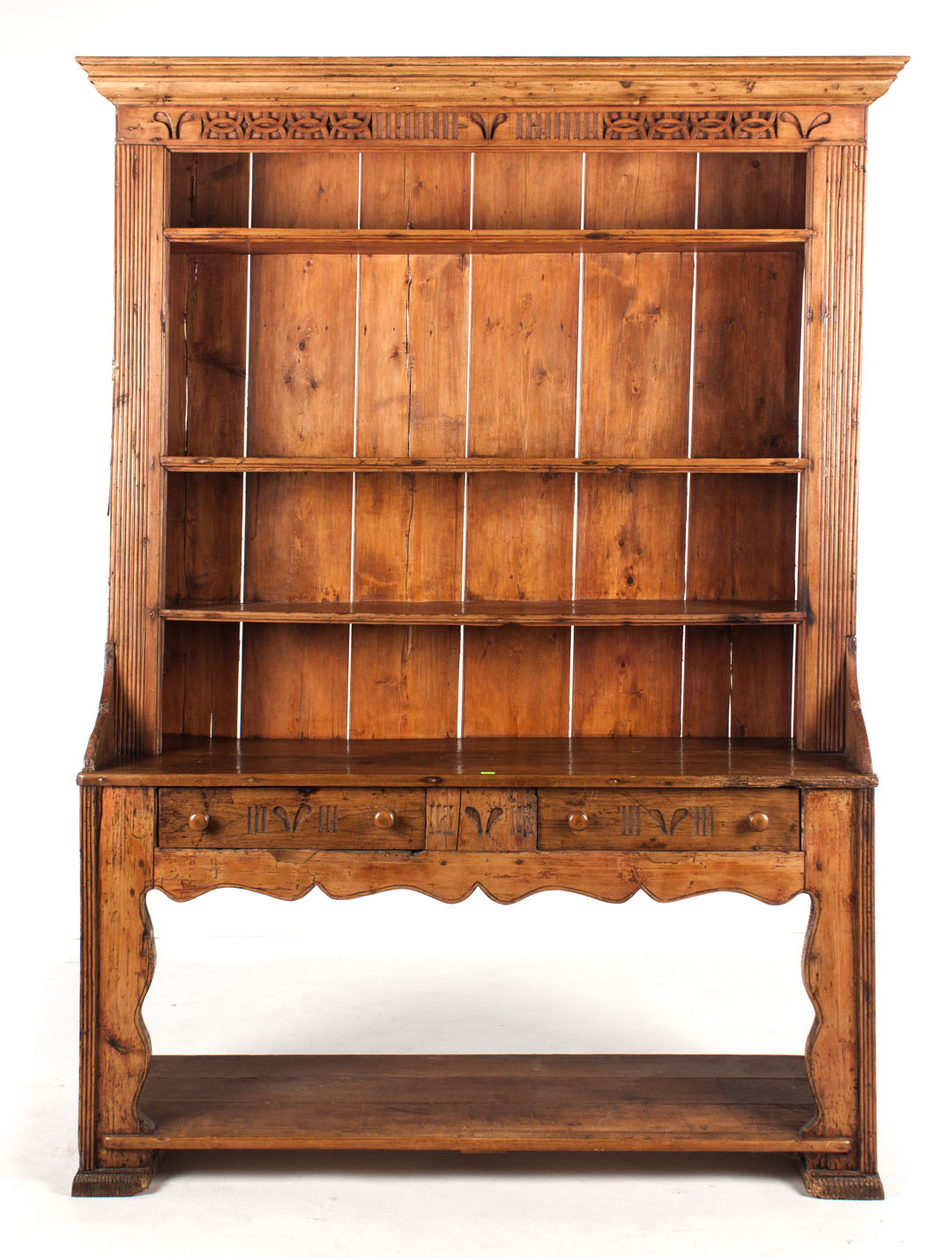 Appraisal: Irish Victorian scrubbed dealwood dresser upper section with carved geometric