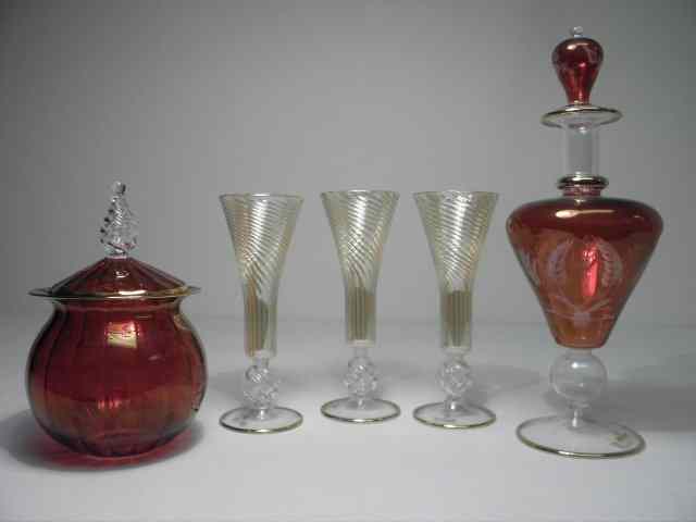 Appraisal: Lot of assorted egyptian glassware Includes a large Zodax cranberry