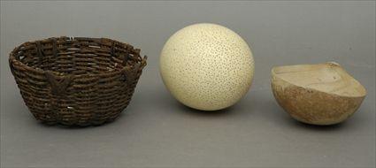 Appraisal: Ostrich Egg Together with a woven basket and a gourd