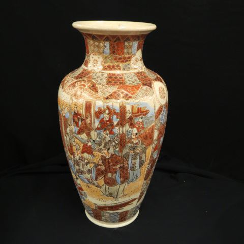 Appraisal: Japanese Satsuma Pottery Floor Vase samurai warriors tall circa