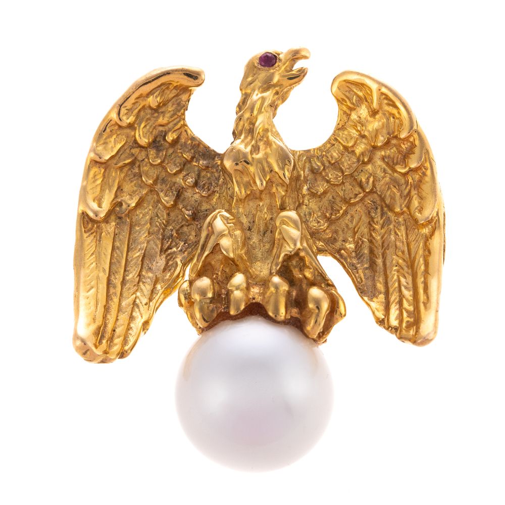 Appraisal: An K Yellow Gold Eagle South Sea Pearl Brooch K