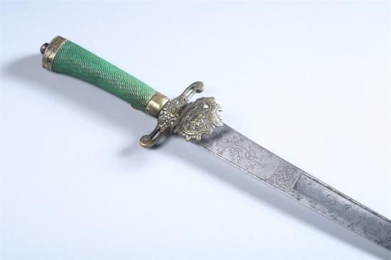 Appraisal: BRASS-MOUNTED OFFICER'S HUNTING SWORD Circa English or Continental Steel blade