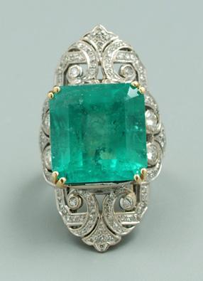 Appraisal: Emerald and diamond ring square emerald-cut fine natural emerald estimated