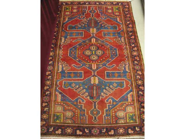 Appraisal: Hamadan Persian Handmade Rug geometric center red field ' x