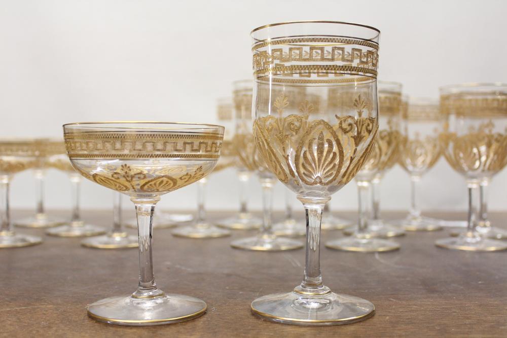 Appraisal: GOLD ENCRUSTED AND ENGRAVED CRYSTAL STEMWARE pieces Crystal St Louis