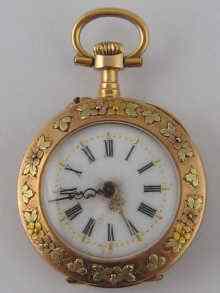 Appraisal: A two colour French carat gold lady's fob watch decorated