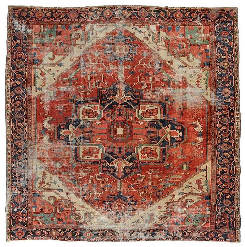 Appraisal: Nearly Square Serapi Carpet early th century large medallion and