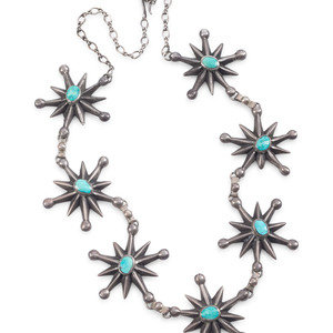 Appraisal: Navajo Sandcast Silver and Turquoise Star Necklace third quarter th