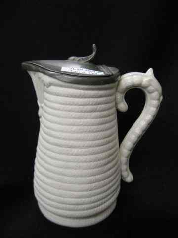 Appraisal: English Parian Syrup Pitcher eel skin decor white pewter top