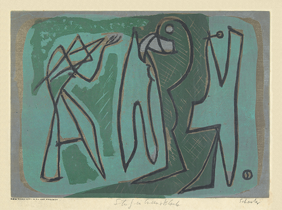 Appraisal: LOUIS SCHANKER Study in Green and Black Color woodcut circa