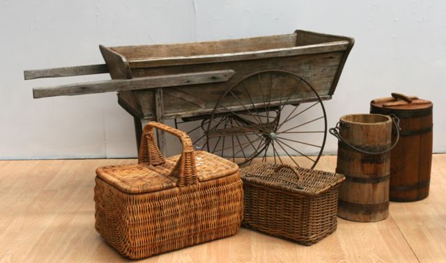 Appraisal: A th century pine wheelbarrow together with two th century