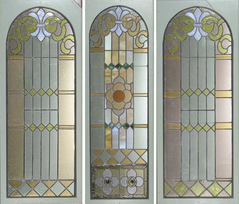 Appraisal: LOT OF THREE STAIN GLASS WINDOWS All with similar design