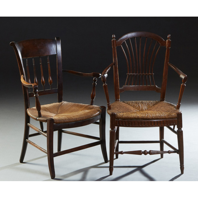 Appraisal: Two French Provincial Carved Walnut Rushseat Armchairs early th c