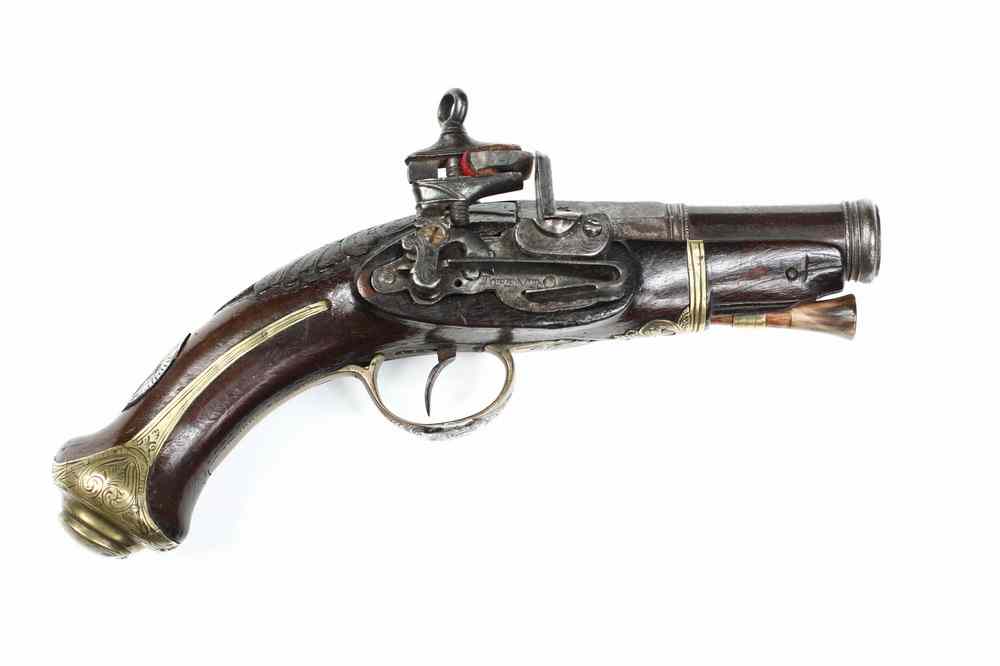 Appraisal: SHORT FLINTLOCK PISTOL - Spanish Short Flintlock Pistol marked 'Torento'