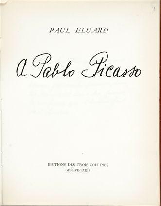 Appraisal: Eluard Paul A Pablo Picasso