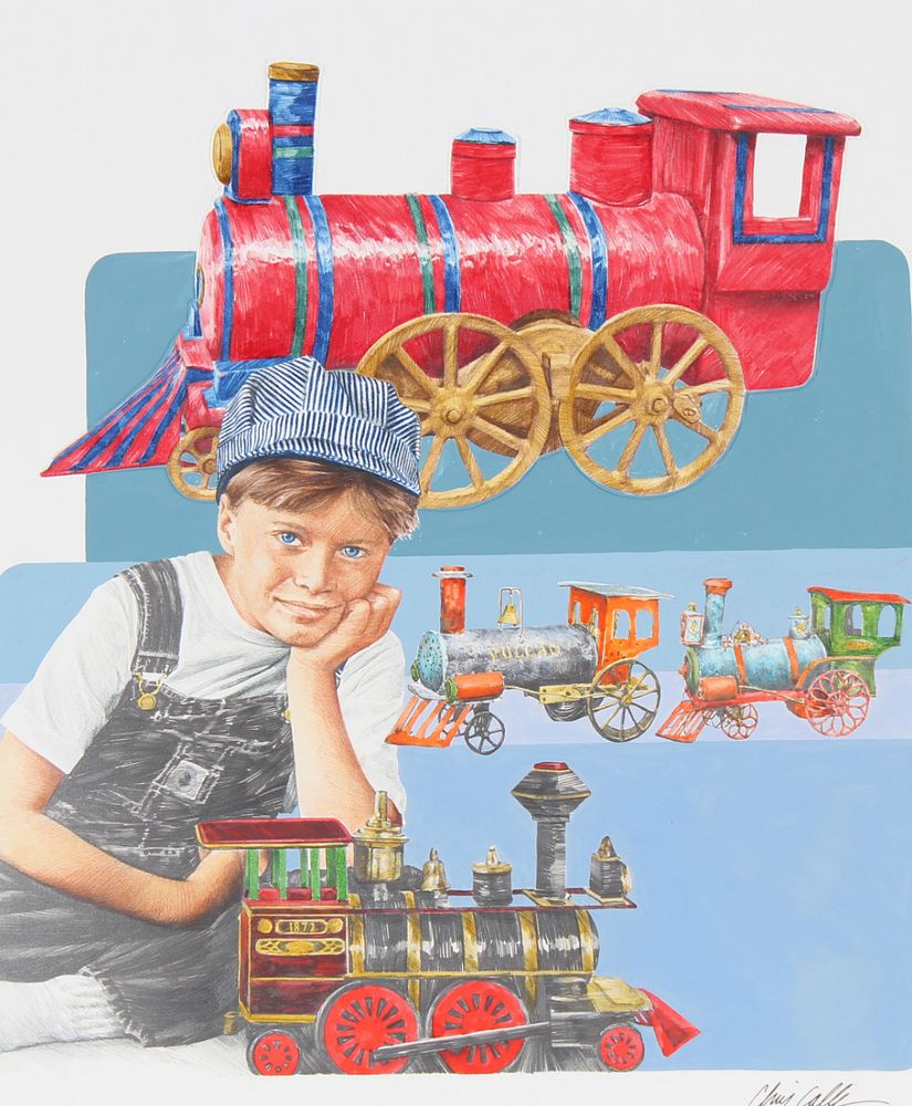 Appraisal: Chris Calle B Boy with Old Trains Chris Calle American