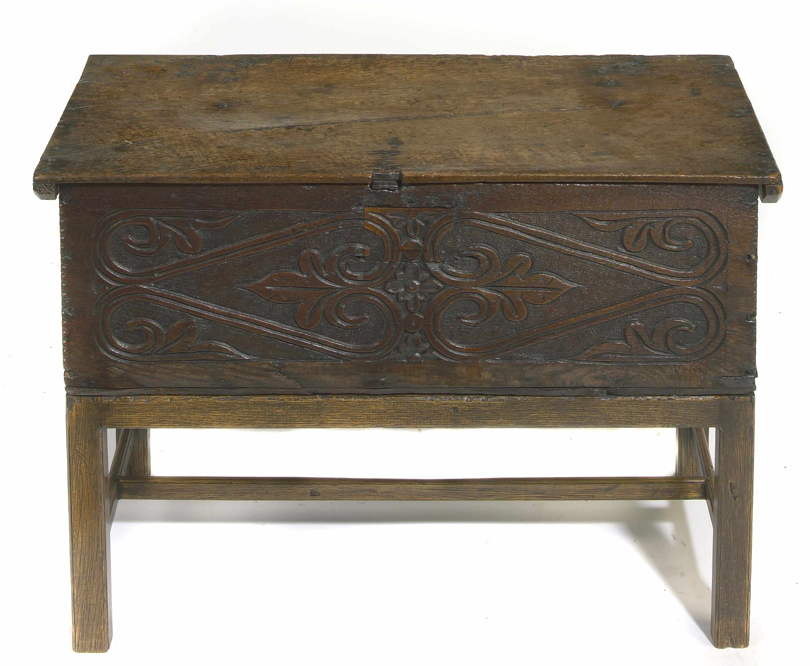 Appraisal: A Charles II oak bible box on later stand second