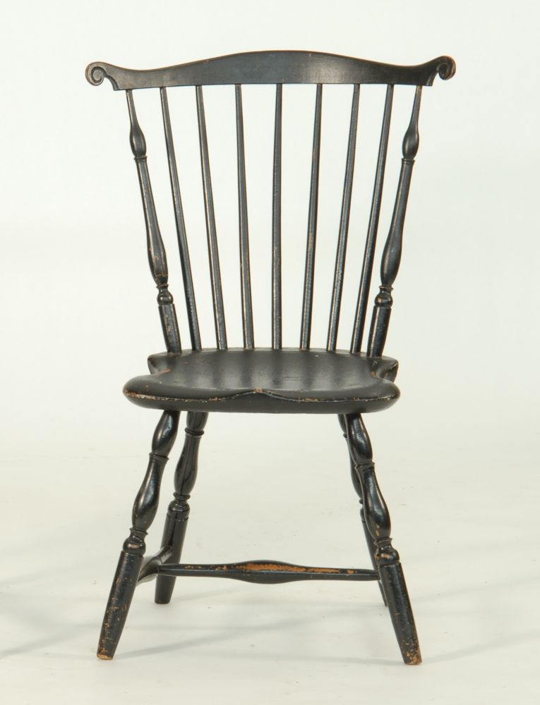 Appraisal: ANTIQUE AMERICAN FANBACK WINDSOR SIDE CHAIR Circa In old black