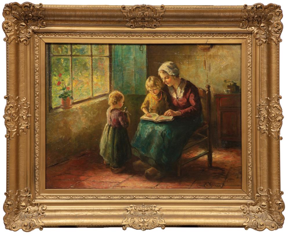 Appraisal: Cornelius Zwaan Dutch American - Early Lessons oil on canvas