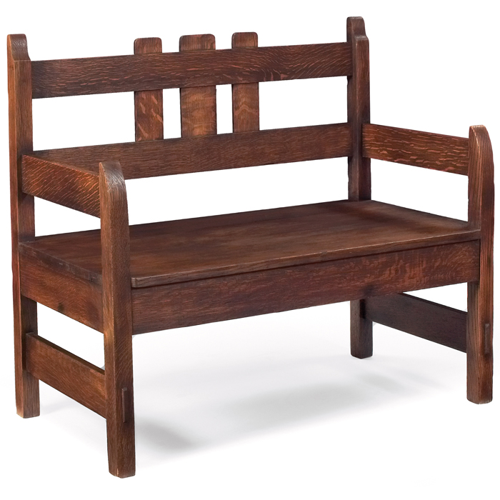 Appraisal: Stickley Brothers hall bench two horizontal and three vertical slats