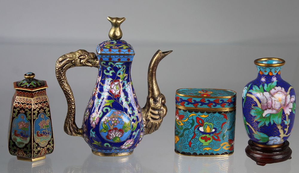 Appraisal: Chinese Cloisonne Vessels Chinese Cloisonne Vessels Largest Height in Condition