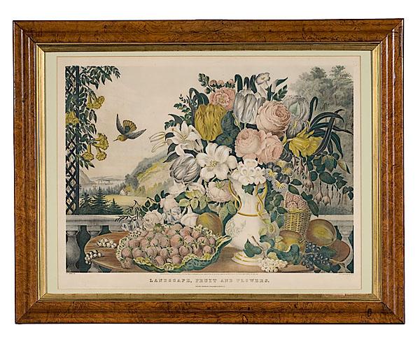 Appraisal: LARGE FOLIO CURRIER AND IVES LANDSCAPE FRUIT AND FLOWERS dated