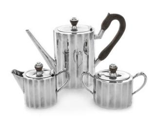 Appraisal: A Mexican Silver Three-Piece Tea Set Maker's Mark R J