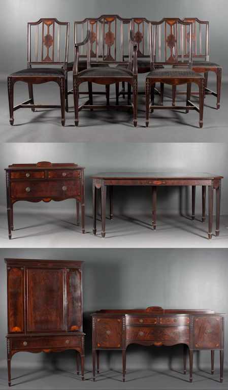 Appraisal: Federal style carved and inlaid mahogany ten-piece dining room suite