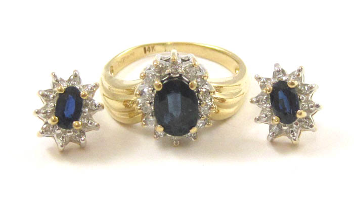 Appraisal: THREE ARTICLES OF SAPPHIRE AND DIAMOND JEWELRY including a k