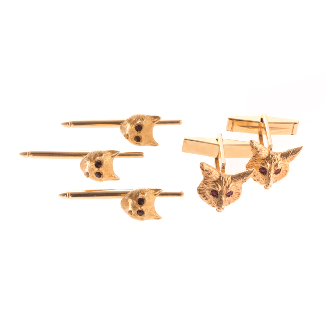 Appraisal: A Gentlemen's Fox Cufflinks Studs in K K yellow textured