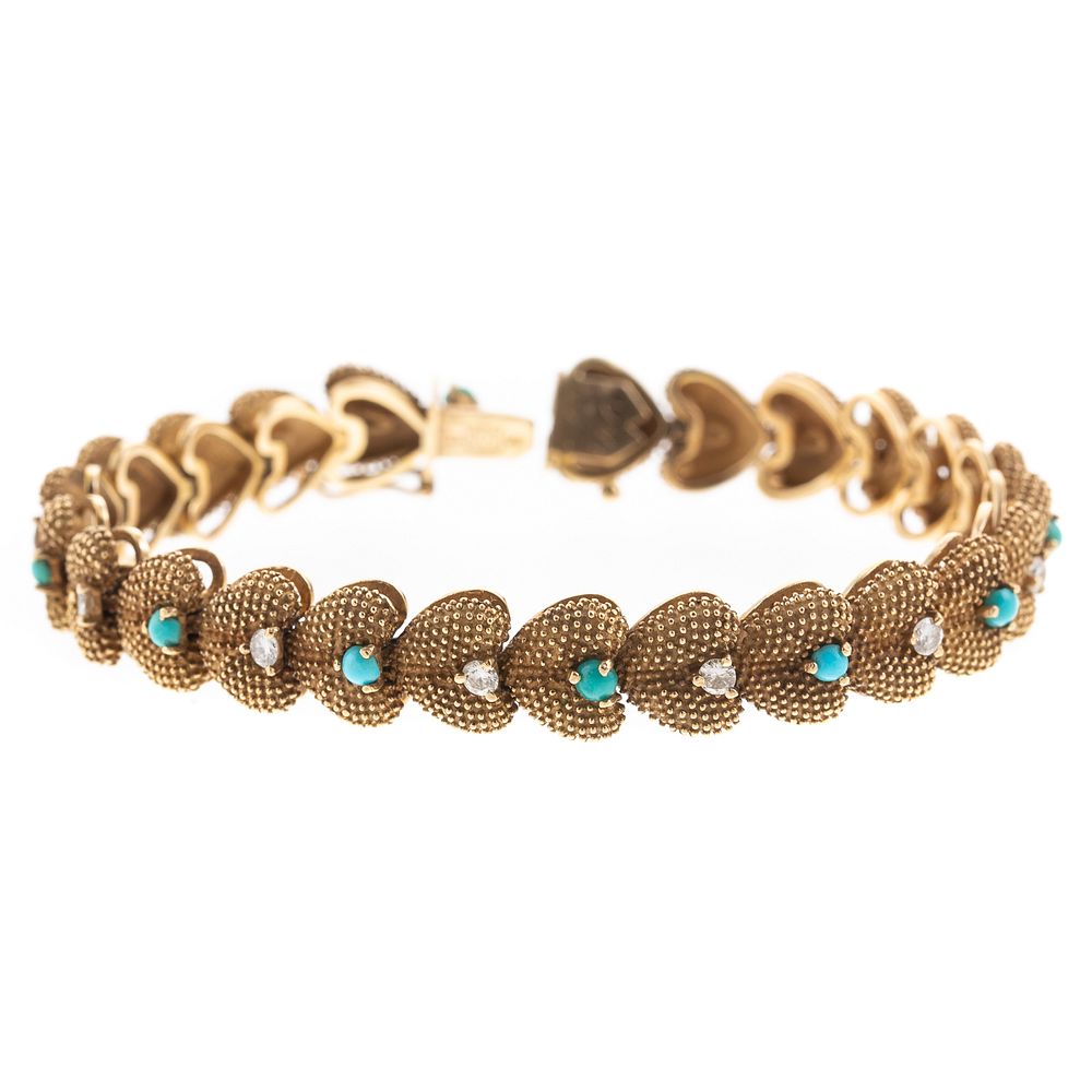 Appraisal: A Heart Link Diamond Turquoise Bracelet in K K yellow