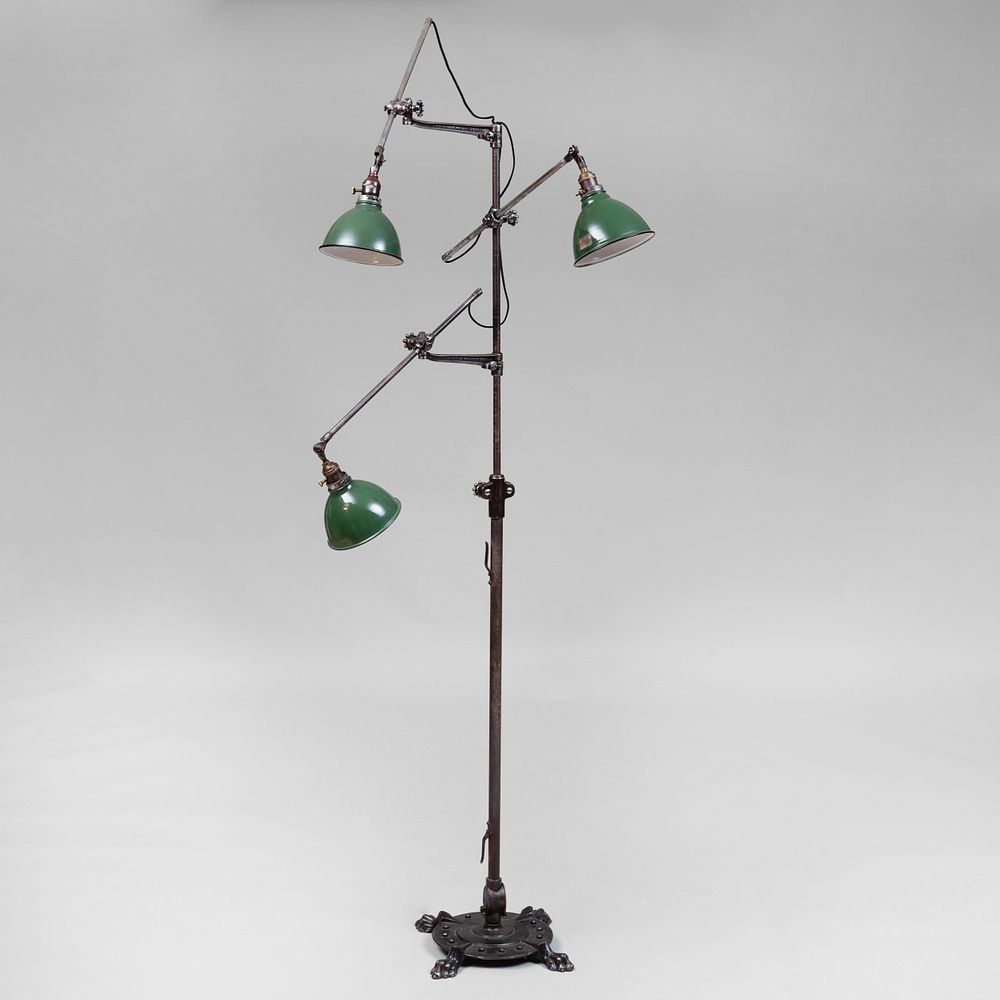 Appraisal: Modern Steel and Green Painted Enamel Adjustable Floor Lamp ft