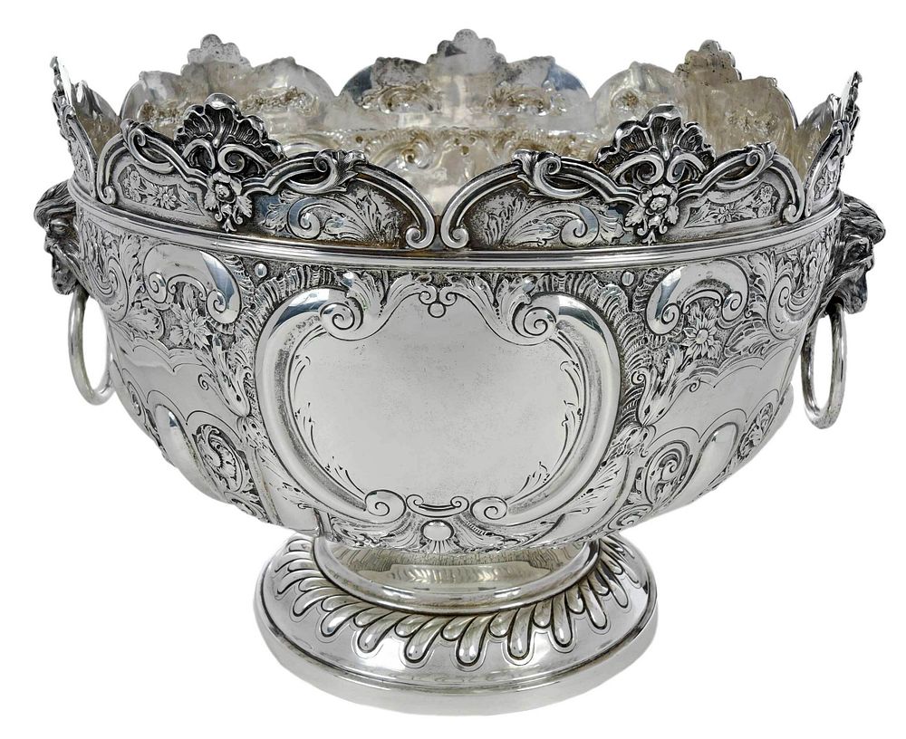 Appraisal: Monumental English Silver Monteith Form Punch Bowl London round with