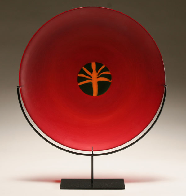 Appraisal: Venini Autumnale Four Seasons red glass charger designed by Laura