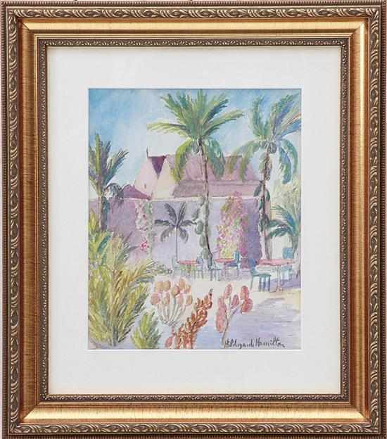 Appraisal: Hildegard Hume Hamilton Florida Virginia - FT LAUDERDALE GARDEN watercolor