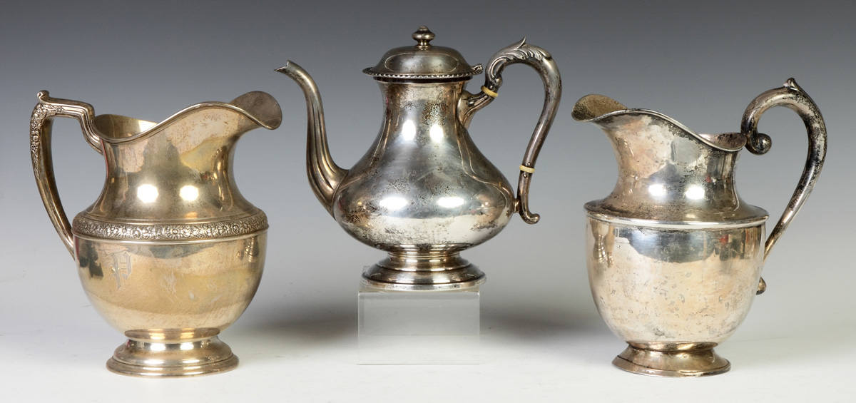 Appraisal: Two Sterling Water Pitchers Teapot L to R Alvin pitcher