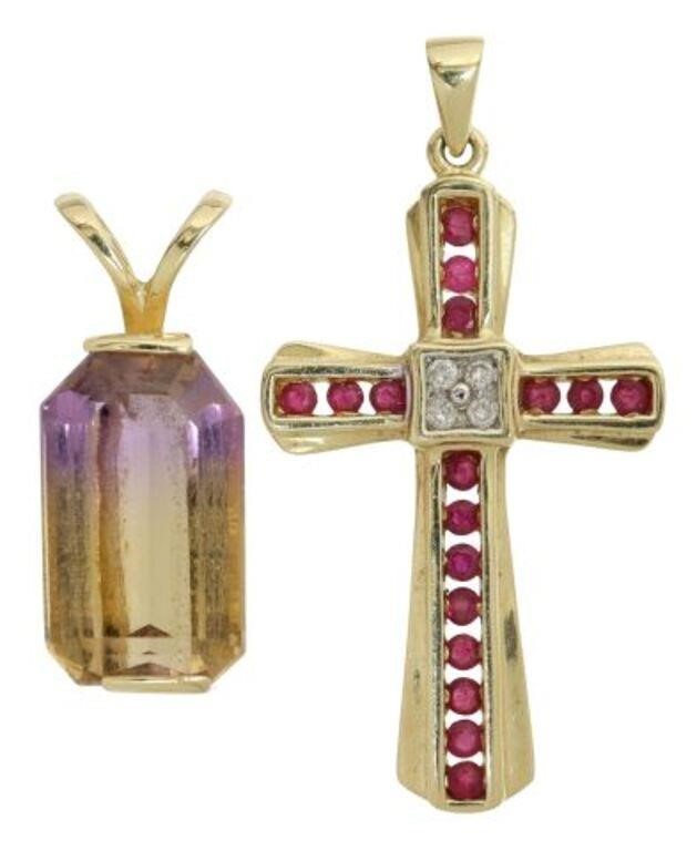 Appraisal: lot of Estate kt gold and gemstone pendant group cross