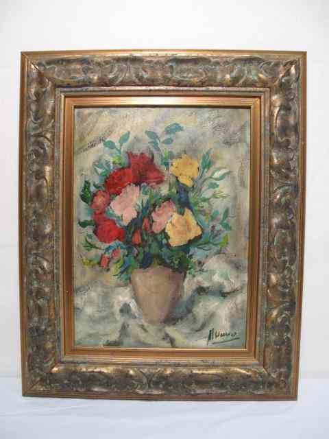 Appraisal: Floral still life oil on board painting by Alvaro Villamor