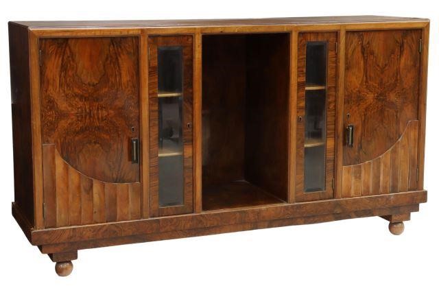 Appraisal: Art Deco display sideboard c s rectangular burlwood case center