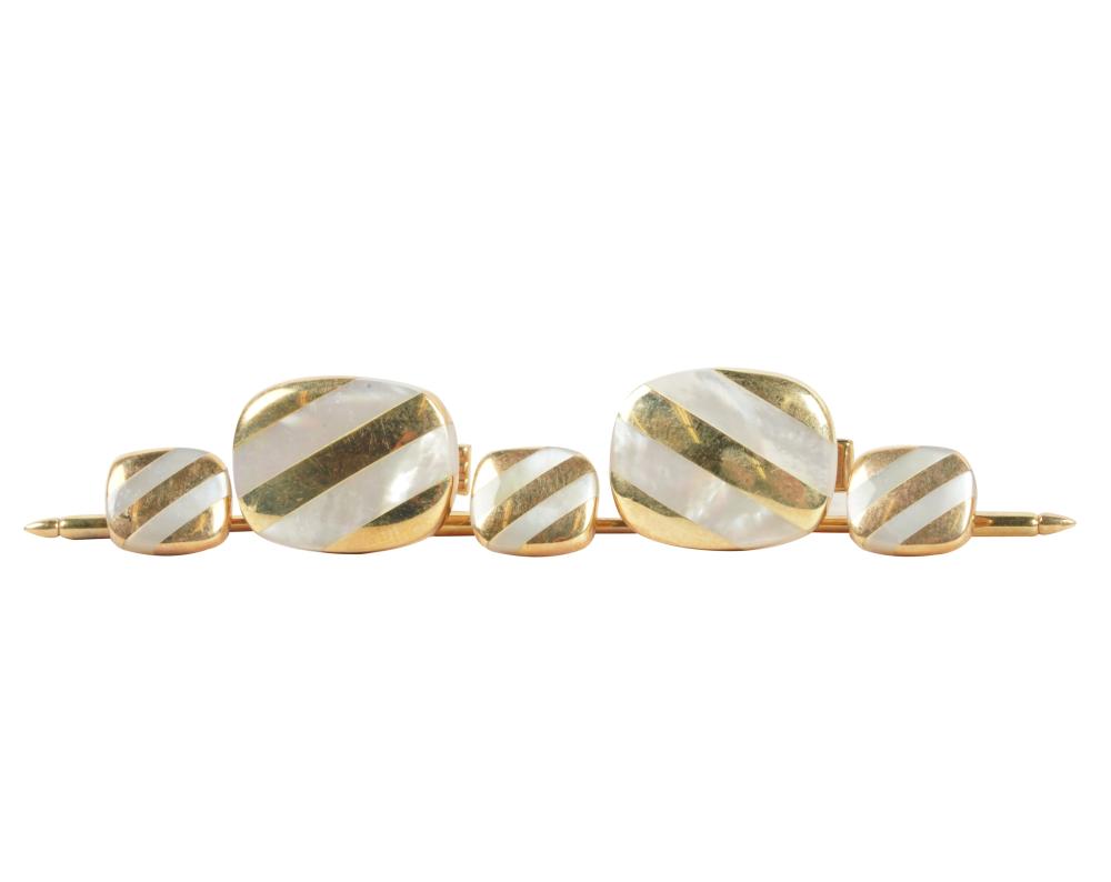 Appraisal: KARAT YELLOW GOLD MOTHER-OF-PEARL TUXEDO SETcontaining a pair of cufflinks