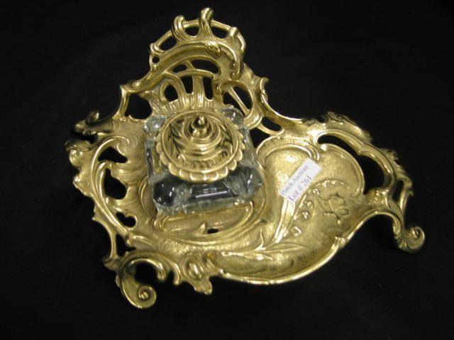 Appraisal: Brass Inkstand Glass Well