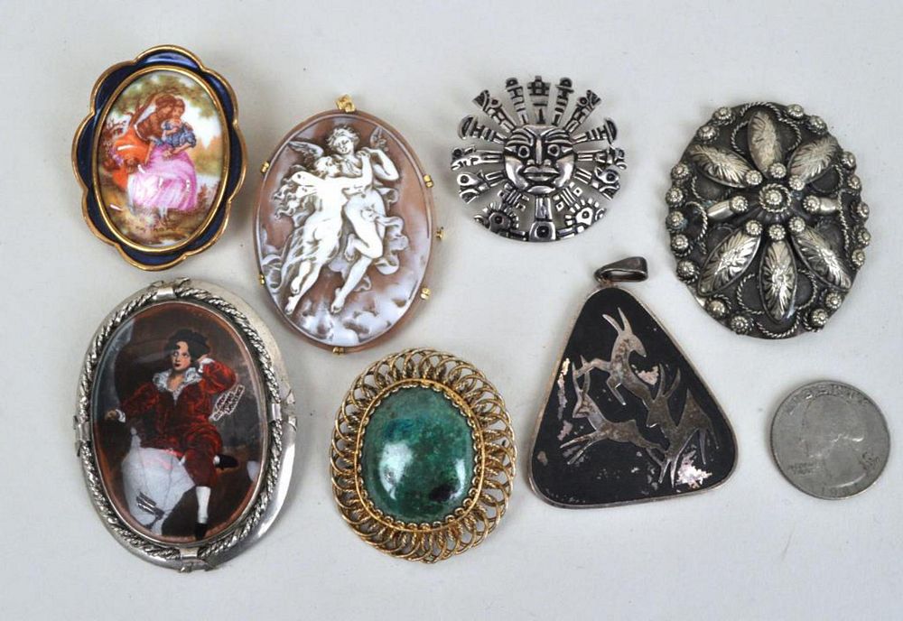 Appraisal: Group Assorted Vintage Jewelry Items comprising seven vintage pins silver