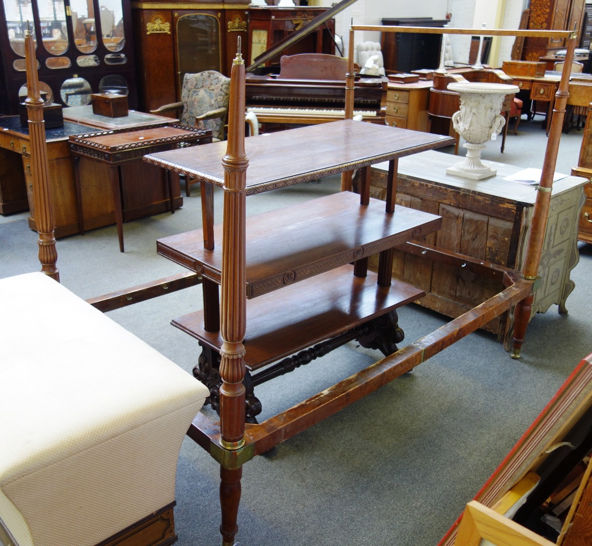 Appraisal: A George III mahogany campaign four poster bed with fluted