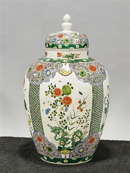 Appraisal: Tall Chinese enameled porcelain covered vase with floral decoration x